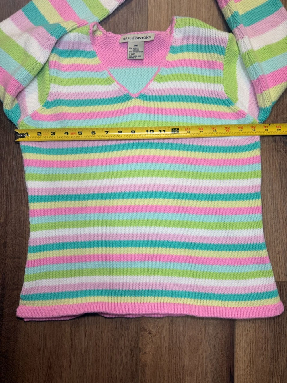 Vintage David Brooks Pastel Striped‎ V-Neck Spring Sweater Preppy 90s M Coastal - Picture 9 of 11